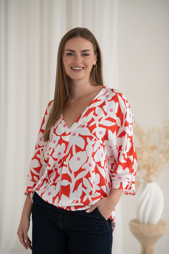 Блуза за бременни и кърмачки на цветя Mamafullness Milk&Love – вискоза, 3/4 ръкав, oversize