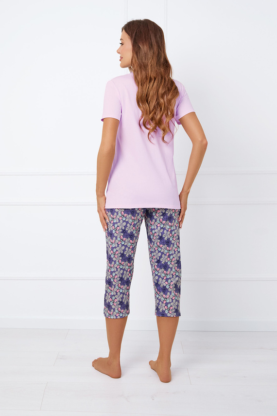 Carbonia Дамска пижама с къс ръкав и 3/4 панталон Италианска мода - розово/принт
