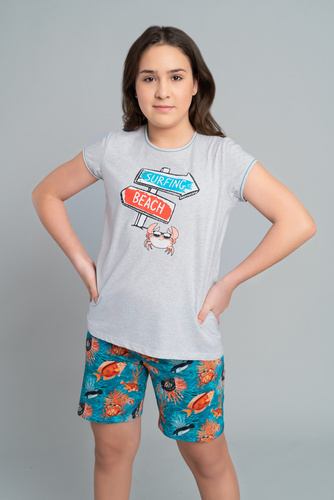 Oceania Пижама за момичета Италианска мода - меланж/принт