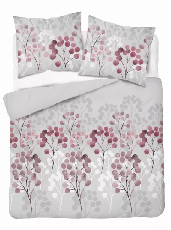 5223 B Спално бельо от сатен с клонки в нюанси на розово Detexpol сиво
