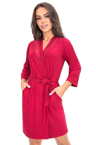 Дамски халат Sonia Donna с дантела , вискоза, ръкав 7/8, с колан