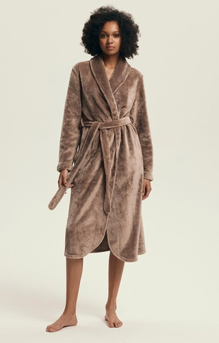 43595 Дамски халат Dextra Henderson Coffee - мек, с връзки, дължина до коляното