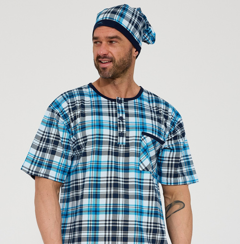 Cornette 109/38– мъжка нощница от 100% памук с къс ръкав, копчета и джоб