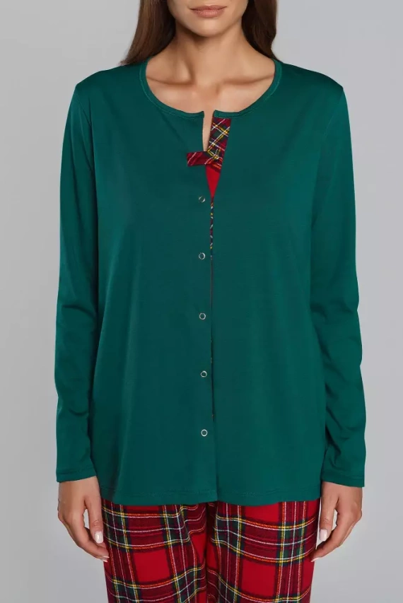 Дамска пижама Zorza с дълъг ръкав и панталон Италианска мода - червено/принт 