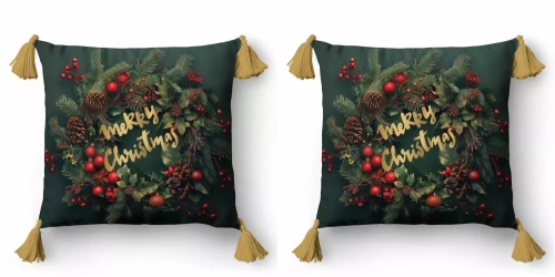 5377 Декоративна коледна калъфка за възглавница "Весела Коледа" Коледна декорация Detexpol - с цип