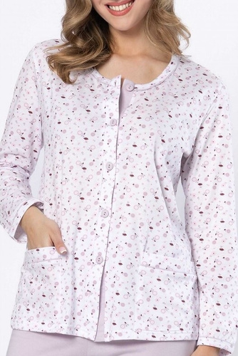 Дамска пижама Leveza Danuta 1637 лила – памук, дълъг ръкав, закопчаване