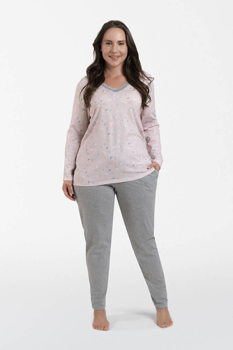 Simona Дамска пижама с дълъг ръкав и дълъг панталон Италианска мода - принт/меланж