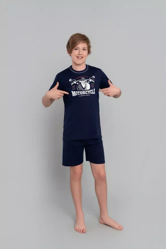 Момчешка пижама с къс ръкав и панталон Gibson Italian Fashion - тъмносиньо