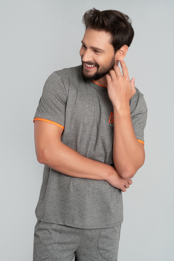 Marek Мъжка пижама с къс ръкав и 3/4 панталон Италианска мода - среден меланж