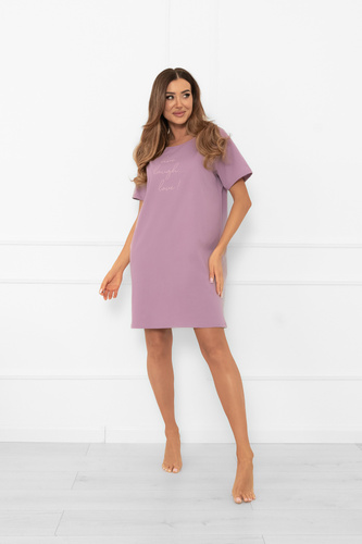 Дамска нощница Ksara - къс ръкав, памук Италианска мода - heather