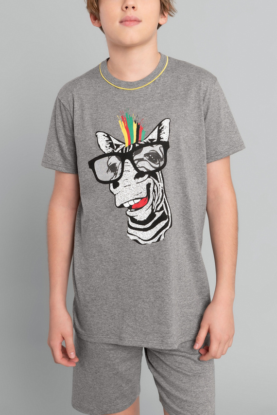 Пижама с къс ръкав Crazy Boys, панталони Italian Fashion - среден меланж