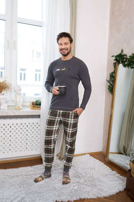 Seward Мъжка пижама с дълъг ръкав, дълъг панталон Италианска мода - c.меланж/печат