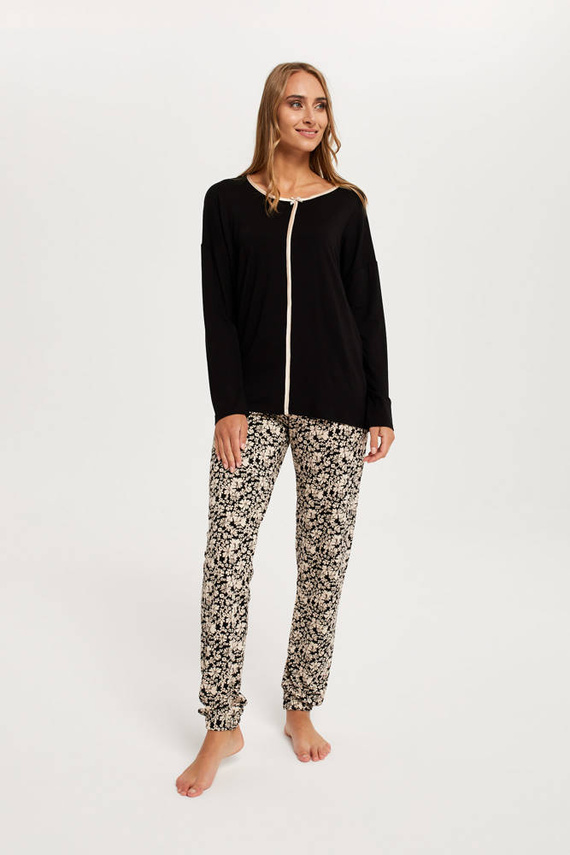 Дамска пижама Guyana с дълъг ръкав и дълъг панталон Италианска мода - черно/принт