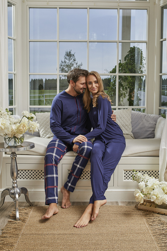 Song Дамска пижама с дълъг ръкав и дълъг панталон Италианска мода - тъмносиньо