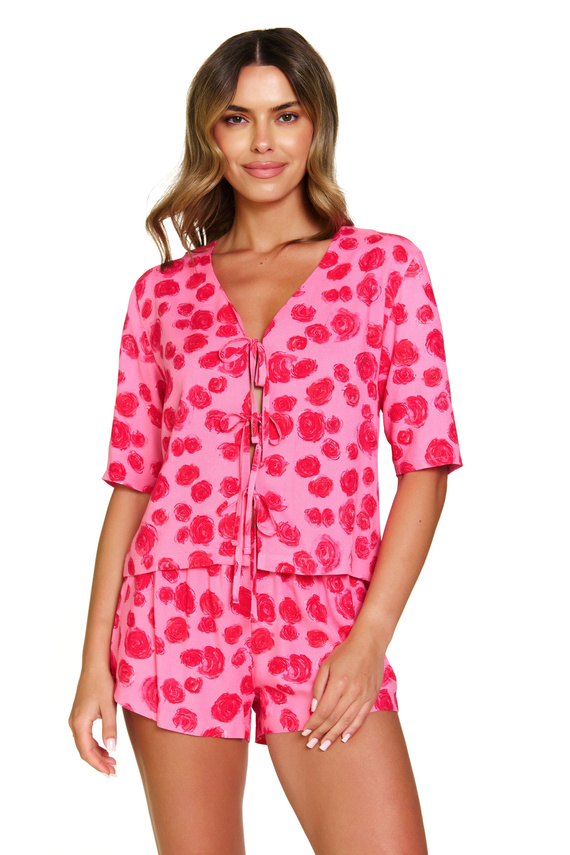 7362 Doctor Nap – Дамска пижама от вискоза, вързана блуза + шорти | 100% вискоза, полско производство - рози