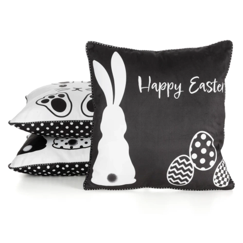 Калъфка за възглавница Пролет 5 Великден с кадифена щампа, европердета, черна