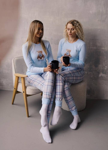 Katrin Дамска пижама с дълъг ръкав и дълъг панталон Италианска мода - синьо/печат