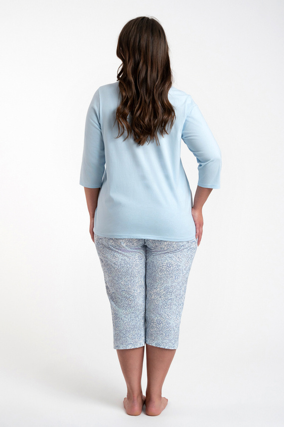 Salli Дамска пижама с 3/4 ръкав и 3/4 панталон Италианска мода - синьо/принт 