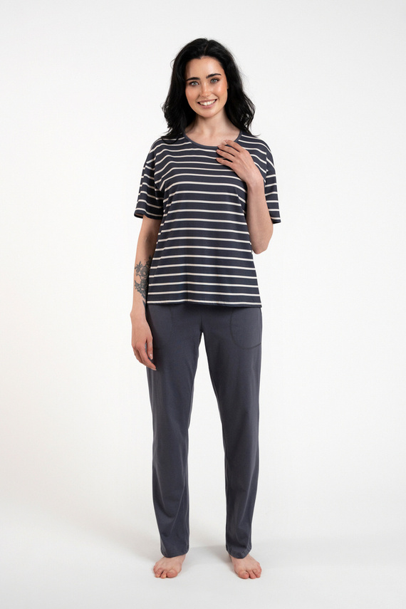 Betty Дамска пижама с къс ръкав и дълъг панталон Италианска мода - графит/графит