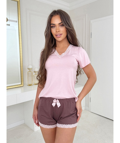 Дамска пижама Daphne Shorts Donna, розова - къс ръкав, вискоза, лека и женствена
