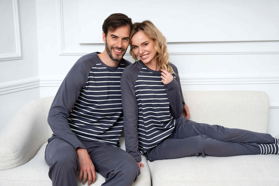 Oda Дамска пижама с дълъг ръкав и дълъг панталон Италианска мода - графит/графит