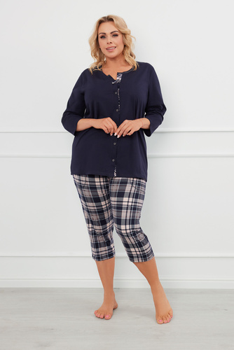 Dona Дамска пижама 3/4 ръкав, 3/4 панталон Италианска мода - тъмносиньо/печат