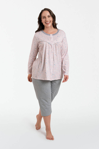 Дамска пижама Daniela с дълъг ръкав и 3/4 панталон Италианска мода - принт/меланж 