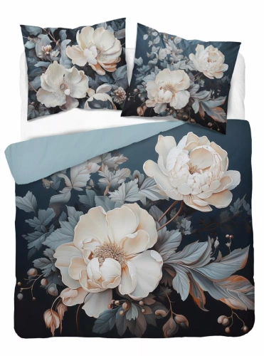 5131 Комплект спално бельо от памук Holland Detexpol, тъмен с бежови и кремави божури – 100% памук, двустранен, полско производство