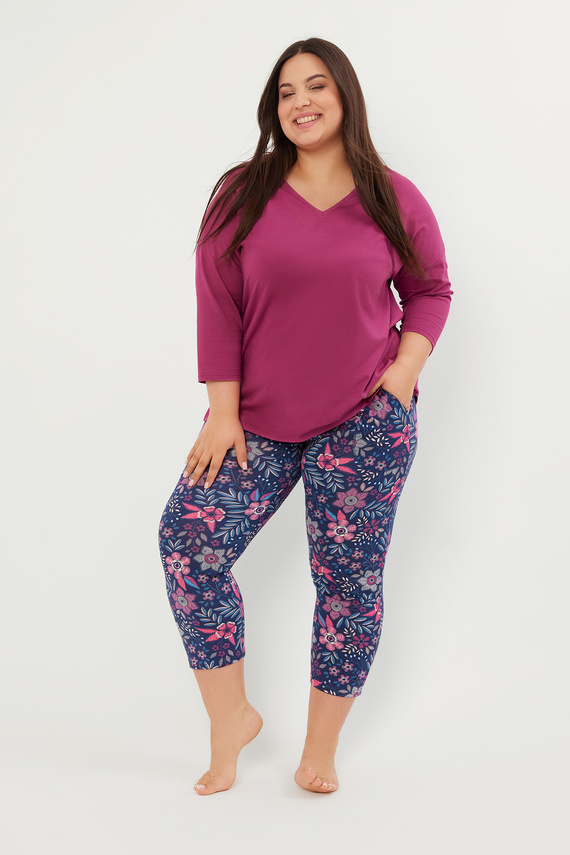 Folk Дамска пижама 3/4 ръкав, 7/8 панталон Италианска мода - къпина/принт