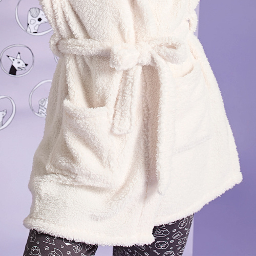 Дамски халат Igrid Sorbetto - бял, пухкав с качулка с мече