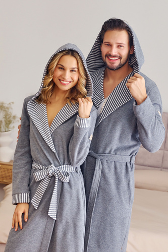 7230 Мъжки халат Doctor Nap - памук, качулка, елегантни покрития - тъмно сив