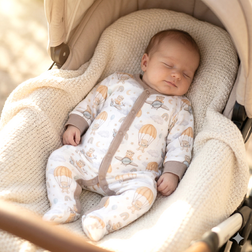 ABN-5508 Sky Journey Nini бебе клоун | Органичен памук, затваряне с щракване