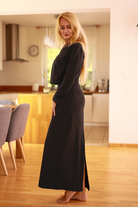 Irving - дамски комплект: макси рокля + суичър, 95% памук 5% еластан | Полска марка Mirale - черен