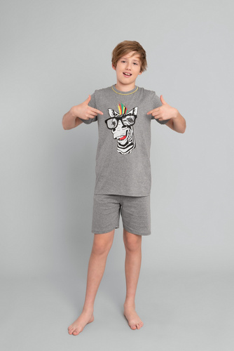 Пижама с къс ръкав Crazy Boys, панталони Italian Fashion - среден меланж