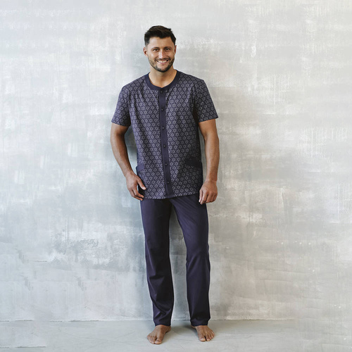 Ricardo Мъжка пижама с къс ръкав и дълъг панталон Италианска мода - тъмносиньо