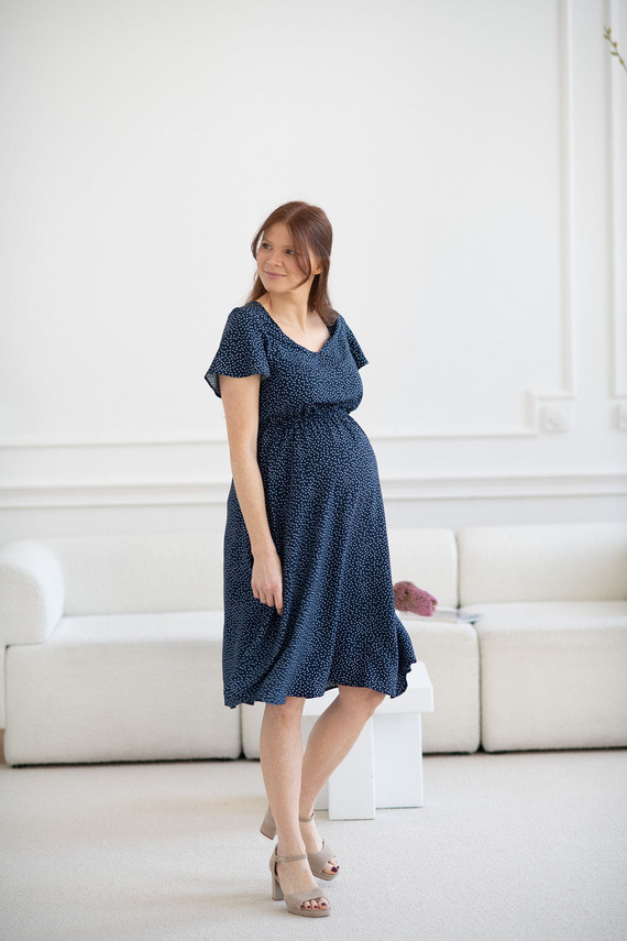 Lovely Dress Миди рокля за бременни и кърмачки, къс ръкав, Milk&Love, тъмносиня на точки