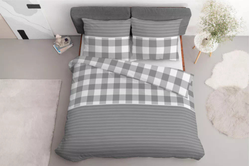 5083 B Home Satin Detexpol спално бельо от сив кариран сатен