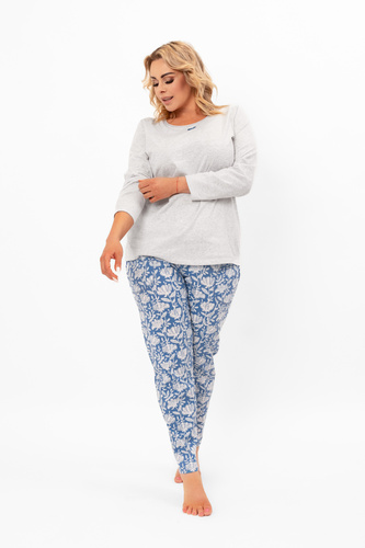 Дамска пижама Boma - дълъг ръкав, дълъг панталон, памук Италианска мода - меланж/принт