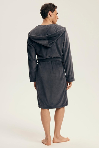 Мъжки халат Henderson 43447 Vocal, сив - с качулка, топла плетка, комфорт и елегантност