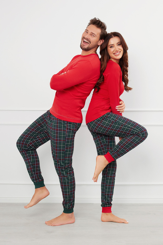 Fogo Мъжка пижама с дълъг ръкав и дълъг панталон Италианска мода - червено/принт 