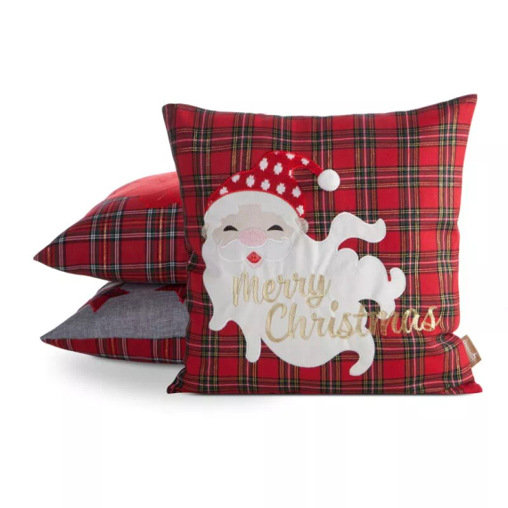Глава 165 Коледна калъфка за възглавница Eurofirany – червен кариран мотив с Дядо Коледа и надпис