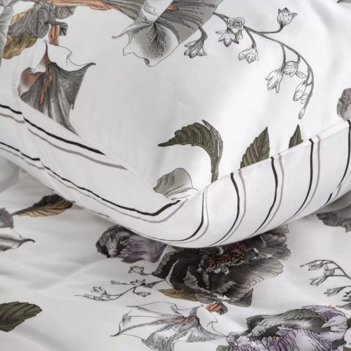 Пролет 39 Цветя спално бельо сатен евро пердета бяло/сиво