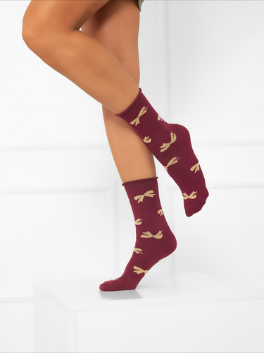 S183D Figaro Дамски дълги чорапи без натиск Италианска мода - панделки бордо