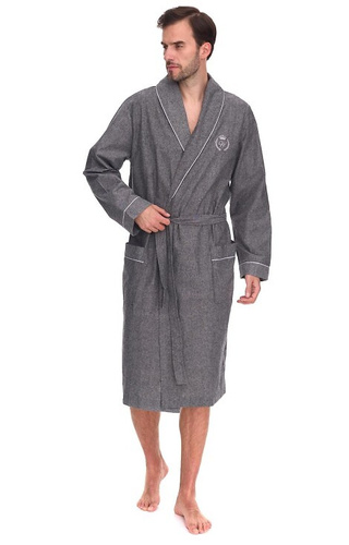 2532 Мъжки халат Zeus L&L сив – дълъг, памук, меланж, класически