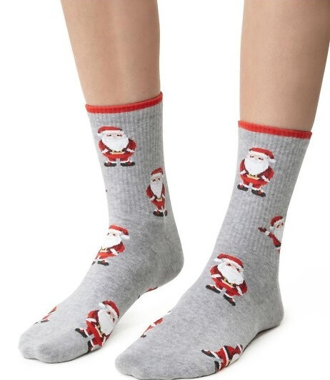 АРТ.136 Дамски коледни чорапи Steven, меланж сиво 141 - памук, топли, зимен десен