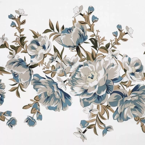 Пролет 40 Цветя спално бельо сатен евро пердета бяло/тюркоаз