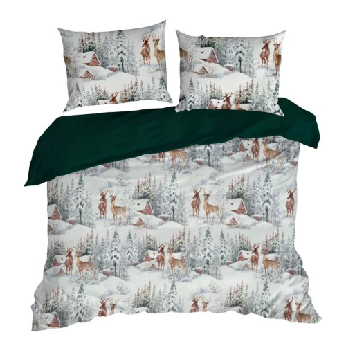 Приказна Микрофибърна Коледна постелка Еврозавеси зелен зимен пейзаж - мека, лека и лесна за поддръжка, с цип