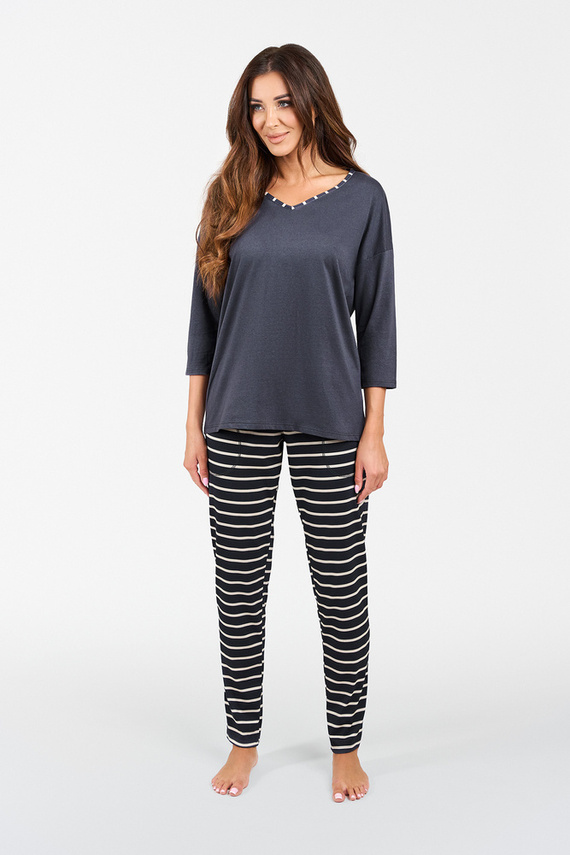 Betty Дамска пижама с 3/4 ръкав и дълъг панталон Италианска мода - графит/графит