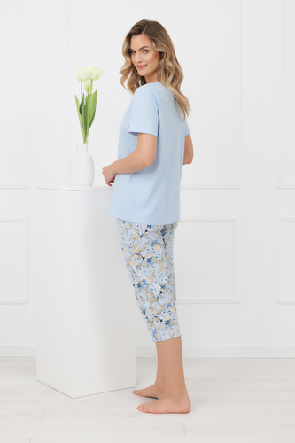 Дамска пижама ERULA Italian Fashion памук къс ръкав панталон 3/4
