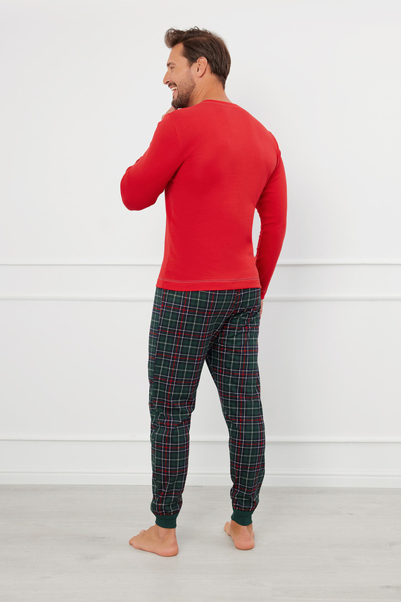Fogo Мъжка пижама с дълъг ръкав и дълъг панталон Италианска мода - червено/принт 